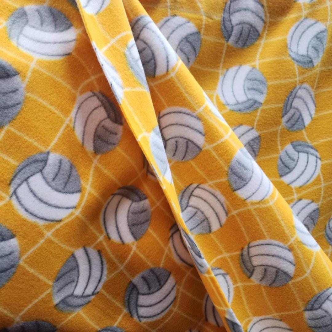 Yellow Volleyball Print- Anti Pill Theme Fleece Fabric, 60” Inches Wide – Sold By The Yard