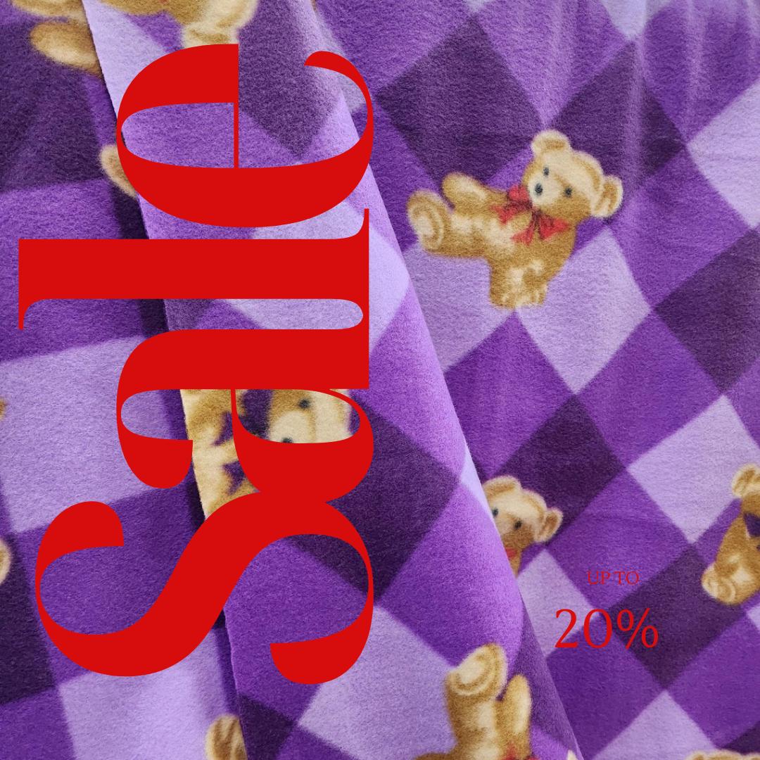 Teddy Bear Print - Anti Pill Theme Fleece Fabric, 60” Inches Wide – Sold By The Yard Lavender