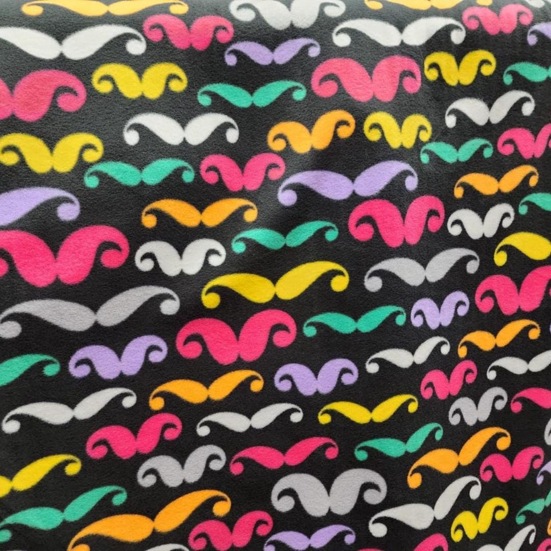 Mustaches Printed - Anti Pill Theme Fleece Fabric, 60” Inches Wide – Sold By The Yard Black