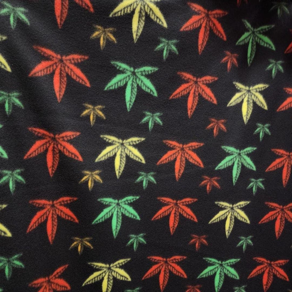 Multi Color Marijuana Leaf Print - Anti Pill Theme Fleece Fabric, 60” Inches Wide – Sold By The Yard Black
