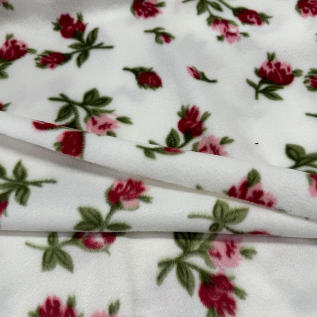 Rose Floral Print - Anti Pill Theme Fleece Fabric, 60” Inches Wide – Sold By The Yard