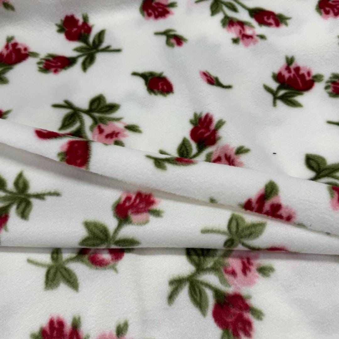 Rose Floral Print - Anti Pill Theme Fleece Fabric, 60” Inches Wide – Sold By The Yard