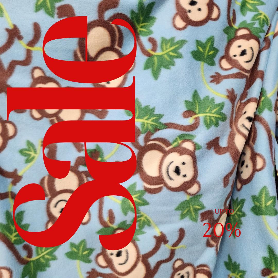 Blue Monkey Print - Anti Pill Theme Fleece Fabric, 60” Inches Wide – Sold By The Yard