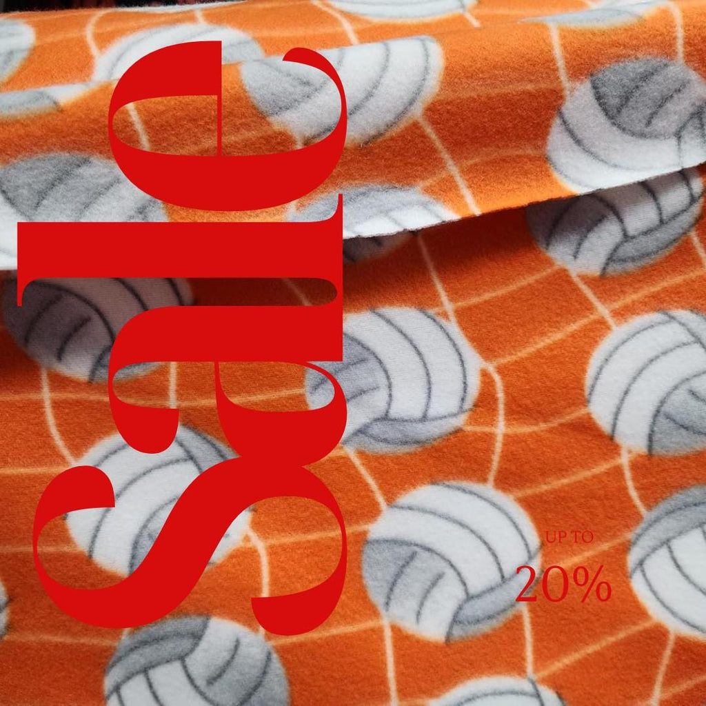 Orange Volleyball Print- Anti Pill Theme Fleece Fabric, 60” Inches Wide – Sold By The Yard