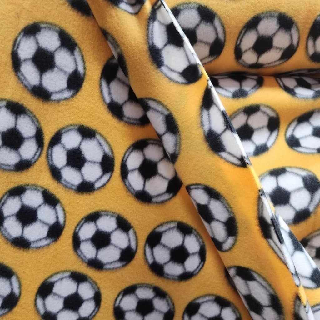 Yellow Soccer Print - Anti Pill Theme Fleece Fabric, 60” Inches Wide – Sold By The Yard