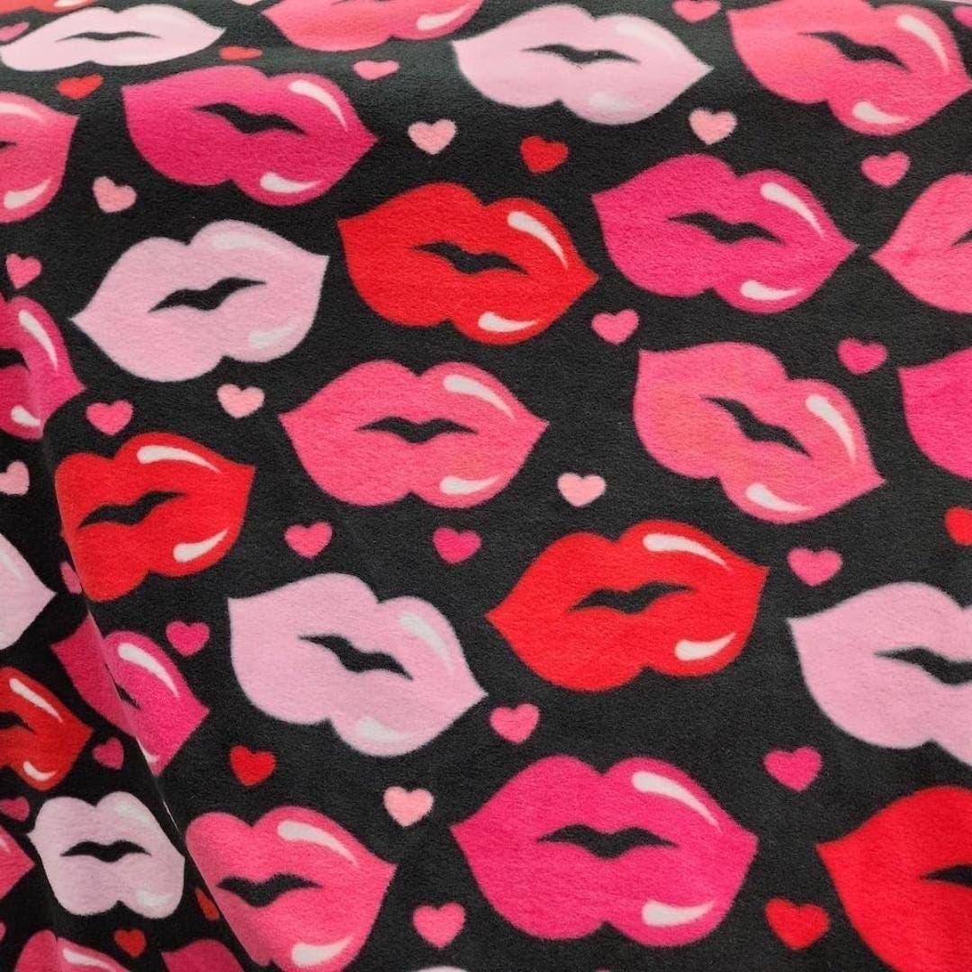 Pink Kisses Print - Anti Pill Theme Fleece Fabric, 60” Inches Wide – Sold By The Yard