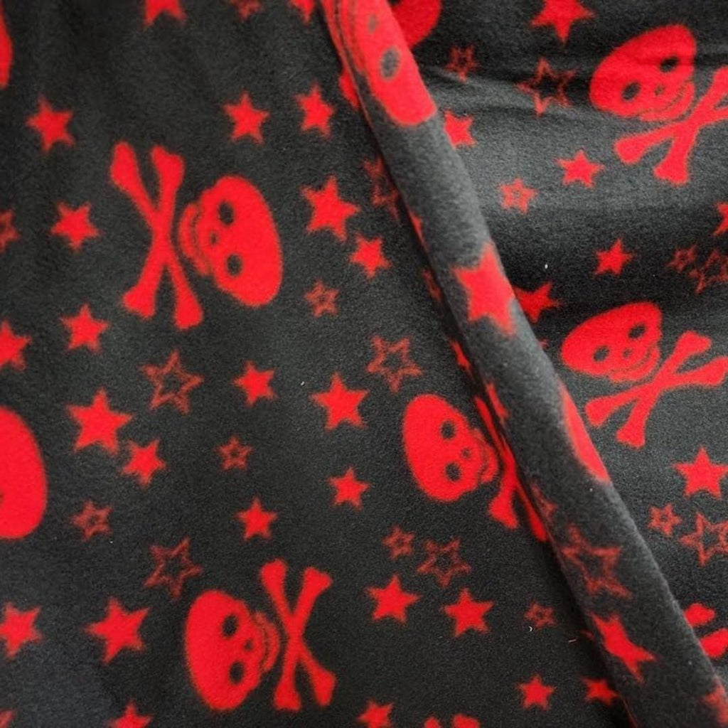 Skulls & Crossbones Print - Anti Pill Theme Fleece Fabric, 60” Inches Wide – Sold By The Yard Black/Red