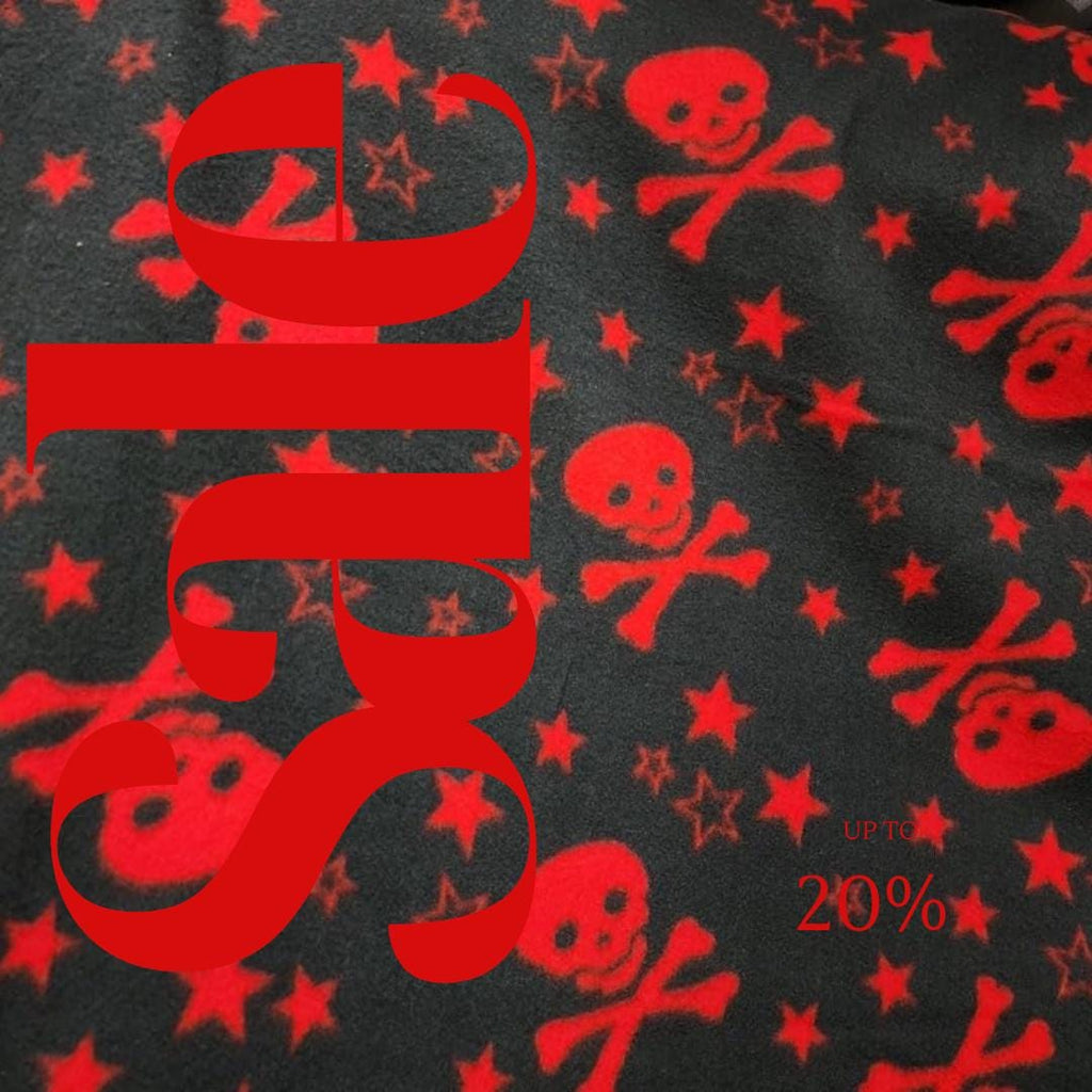 Skulls & Crossbones Print - Anti Pill Theme Fleece Fabric, 60” Inches Wide – Sold By The Yard Black/Red