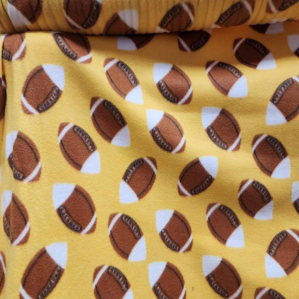 Yellow Footballs Print - Anti Pill Theme Fleece Fabric, 60” Inches Wide – Sold By The Yard