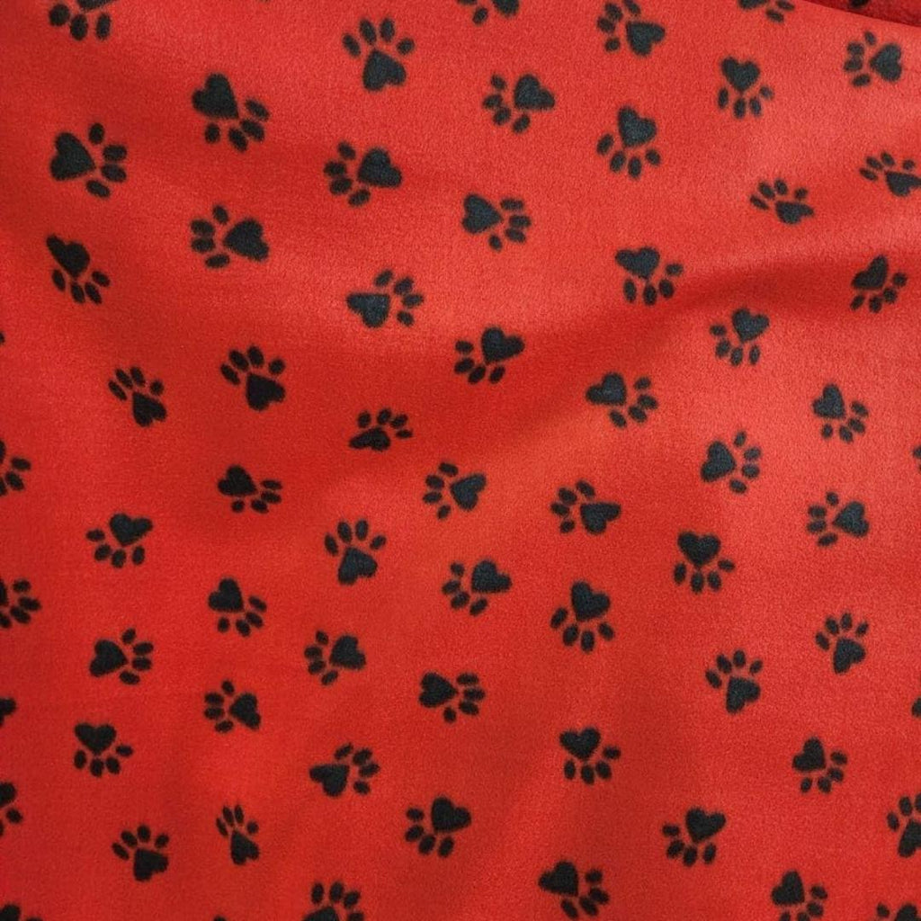 Red Fleece Paws Black Print  - Anti Pill Theme Fleece Fabric, 60” Inches Wide – Sold By The Yard