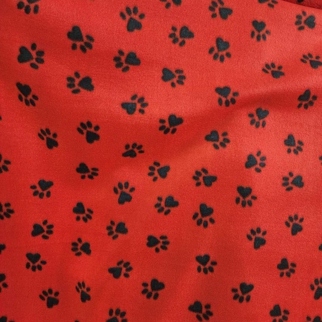 Red Fleece Paws Black Print  - Anti Pill Theme Fleece Fabric, 60” Inches Wide – Sold By The Yard