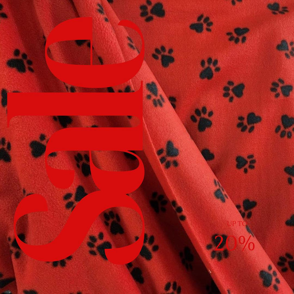 Red Fleece Paws Black Print  - Anti Pill Theme Fleece Fabric, 60” Inches Wide – Sold By The Yard