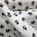 White Fleece Paws Black Print  - Anti Pill Theme Fleece Fabric, 60” Inches Wide – Sold By The Yard