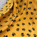 Gold/Yellow Fleece Paws Black Print  - Anti Pill Theme Fleece Fabric, 60” Inches Wide – Sold By The Yard