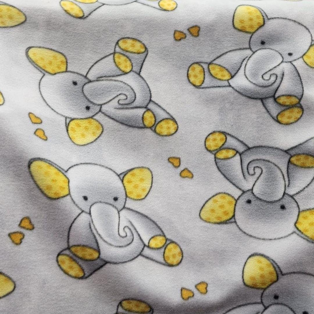 Elephant Print, Silver/Yellow - Anti Pill Theme Fleece Fabric, 60” Inches Wide – Sold By The Yard