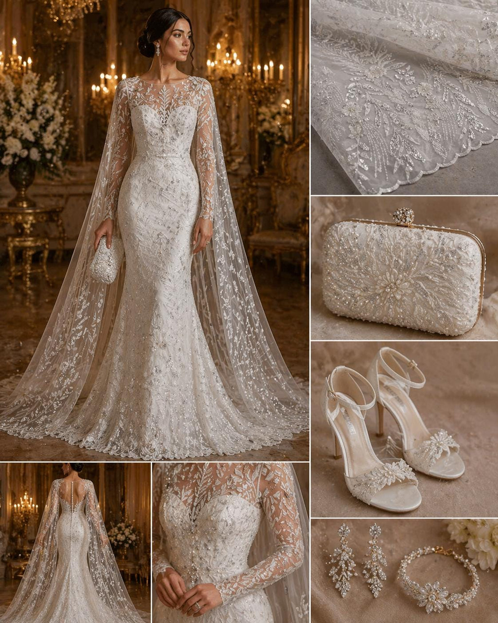 Luxury Lace - Ivory - 3D Beaded Design with Embroidered Sequins and Beads On a Mesh Lace Fabric for Prom Dress By The Yard