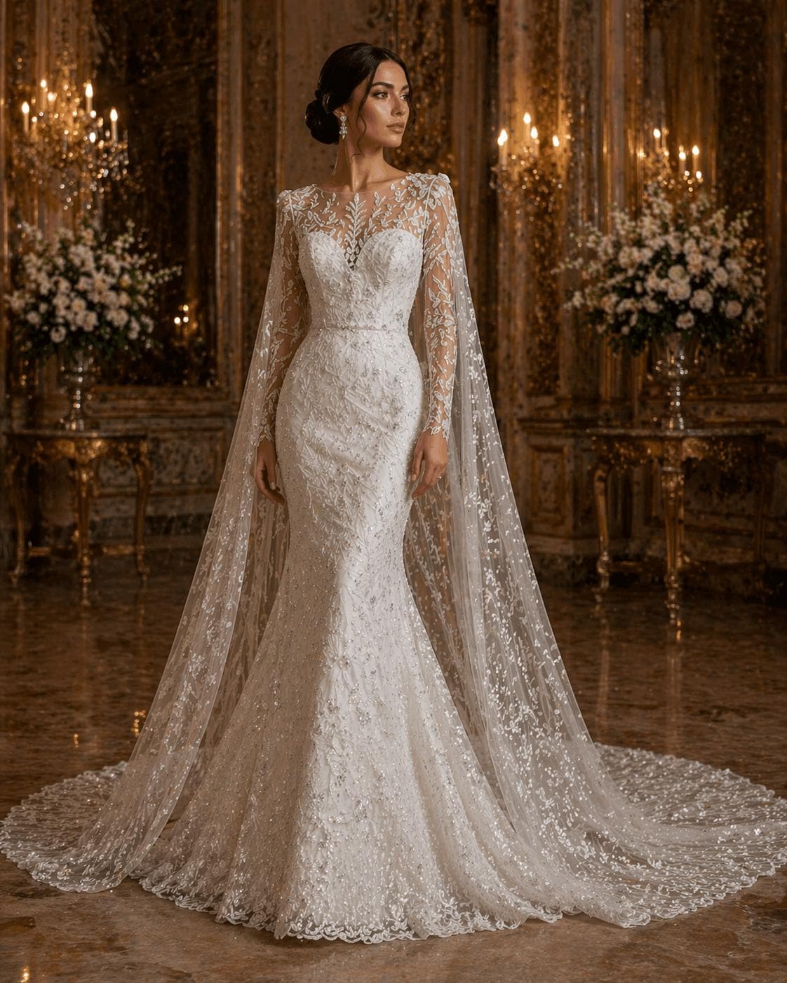 Luxury Lace - Ivory - 3D Beaded Design with Embroidered Sequins and Beads On a Mesh Lace Fabric for Prom Dress By The Yard