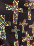 Multicolor Hearts Cross Print - Anti Pill Theme Fleece Fabric, 60” Inches Wide – Sold By The Yard