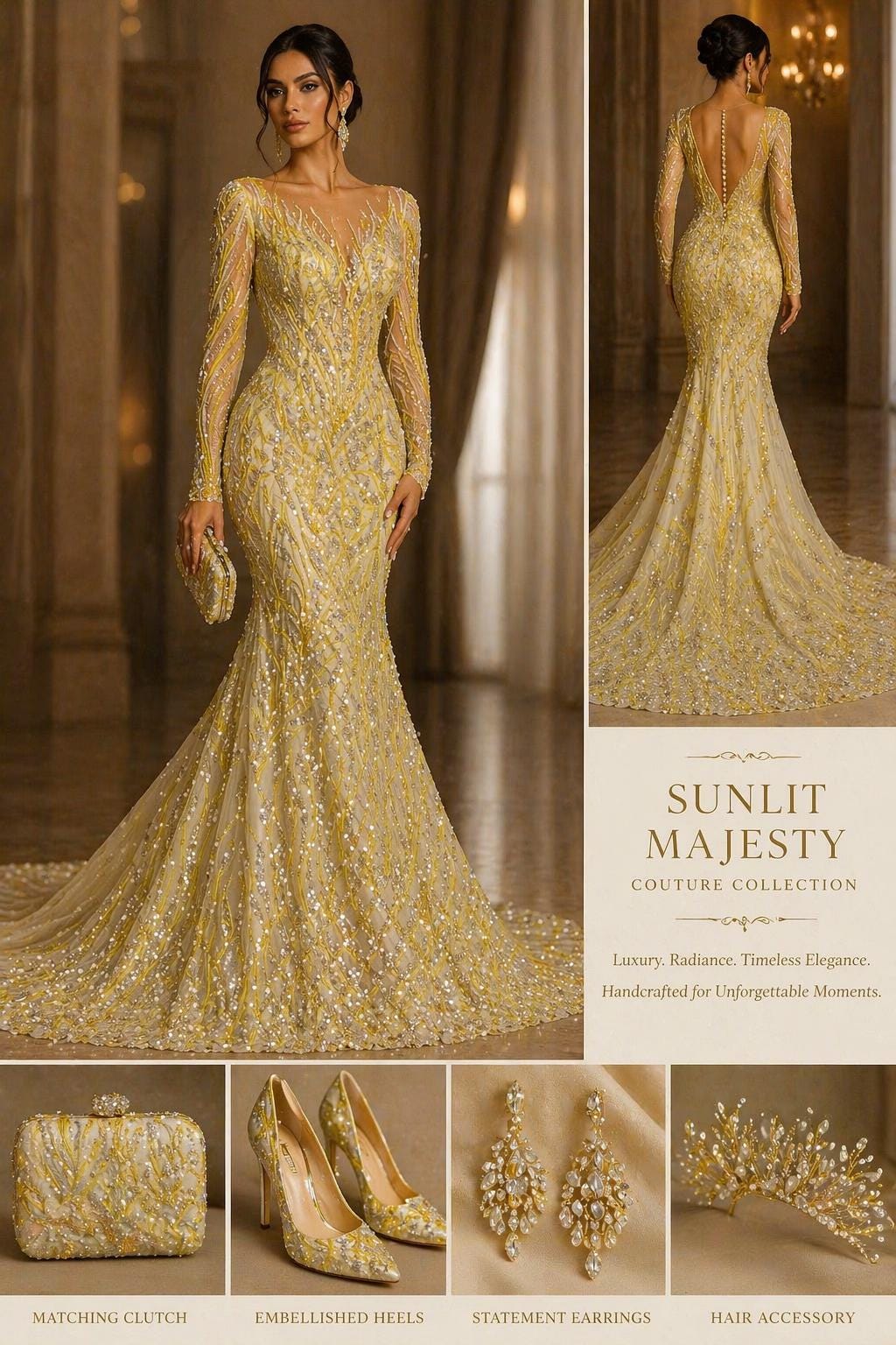 Luxury Lace - Yellow - 3D Beaded Design with Embroidered Sequins and Beads On a Mesh Lace Fabric for Prom Dress By The Yard