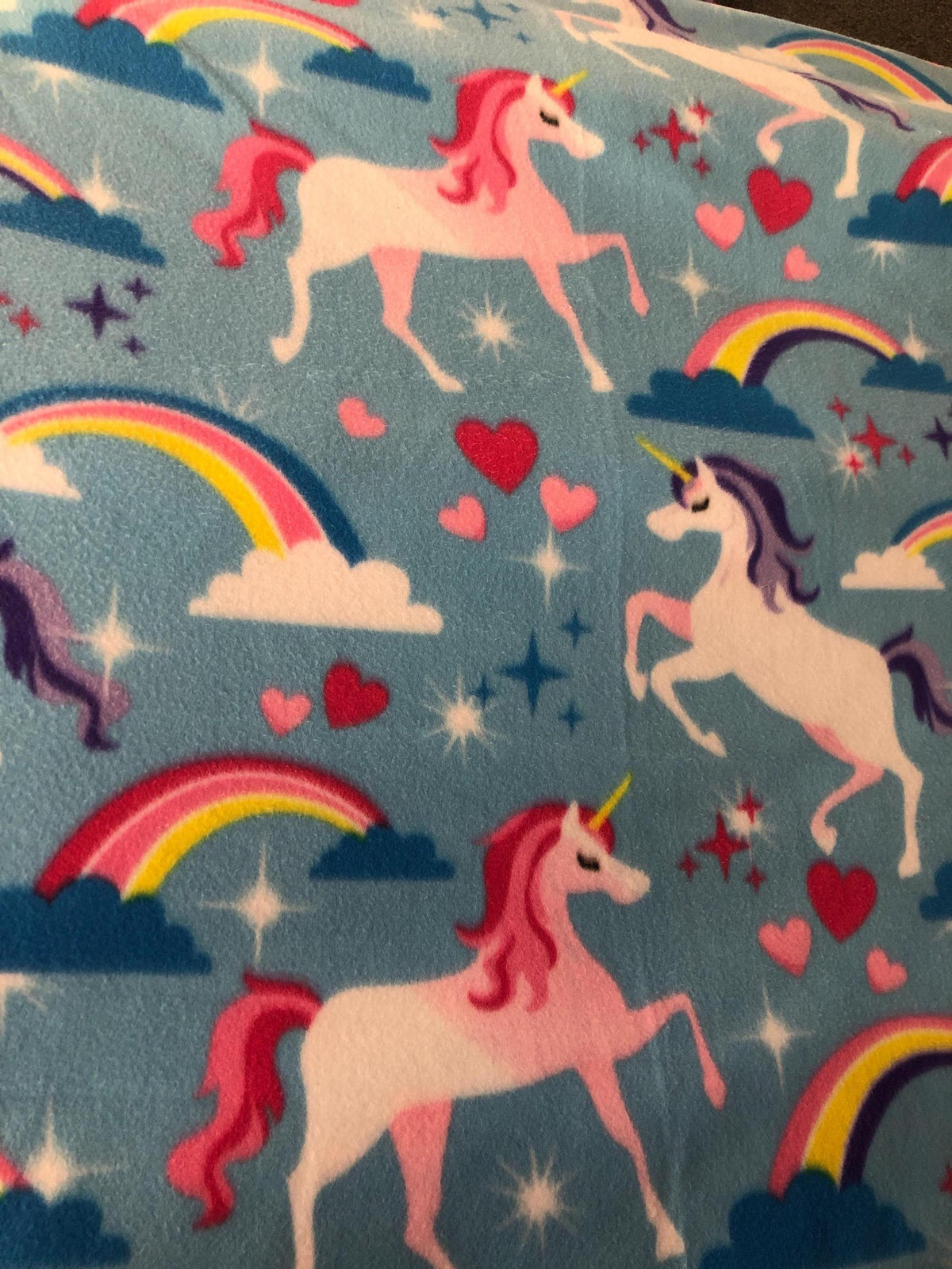 Multicolor Unicorn Blue Print - Anti Pill Theme Fleece Fabric, 60” Inches Wide – Sold By The Yard