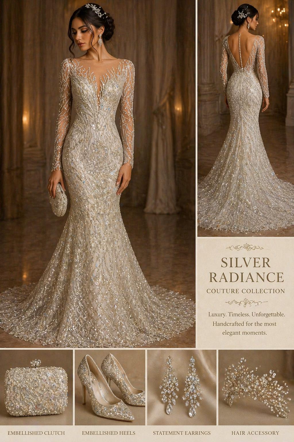Luxury Lace - Silver - 3D Beaded Design with Embroidered Sequins and Beads On a Mesh Lace Fabric for Prom Dress By The Yard