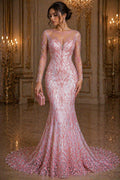 Luxury Lace - Pink - 3D Beaded Design with Embroidered Sequins and Beads On a Mesh Lace Fabric for Prom Dress By The Yard