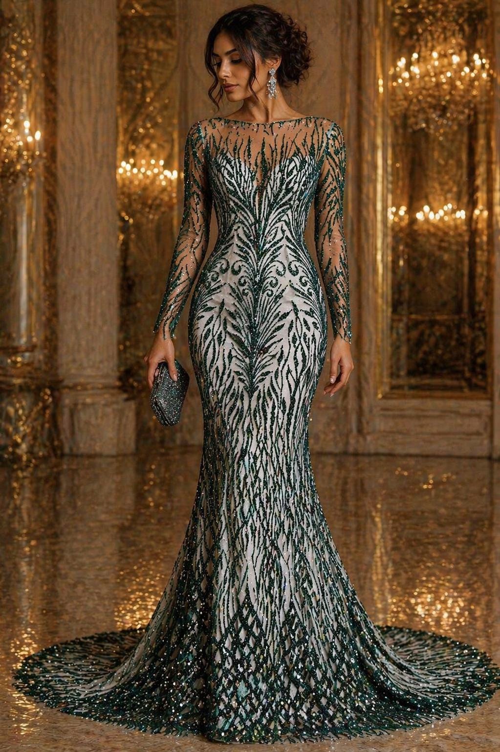 Luxury Lace - Hunter - 3D Beaded Design with Embroidered Sequins and Beads On a Mesh Lace Fabric for Prom Dress By The Yard