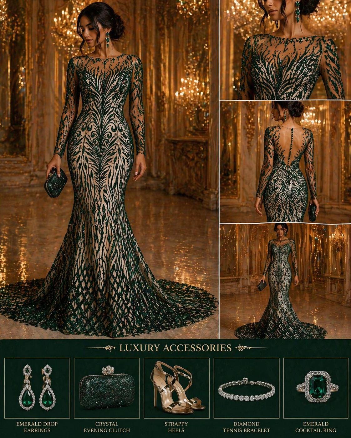Luxury Lace - Hunter - 3D Beaded Design with Embroidered Sequins and Beads On a Mesh Lace Fabric for Prom Dress By The Yard