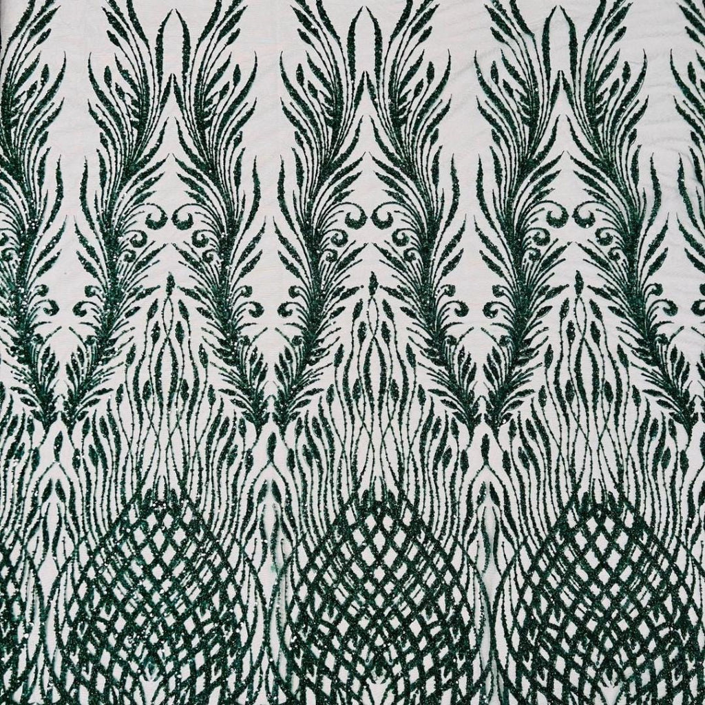 Luxury Lace - Hunter - 3D Beaded Design with Embroidered Sequins and Beads On a Mesh Lace Fabric for Prom Dress By The Yard