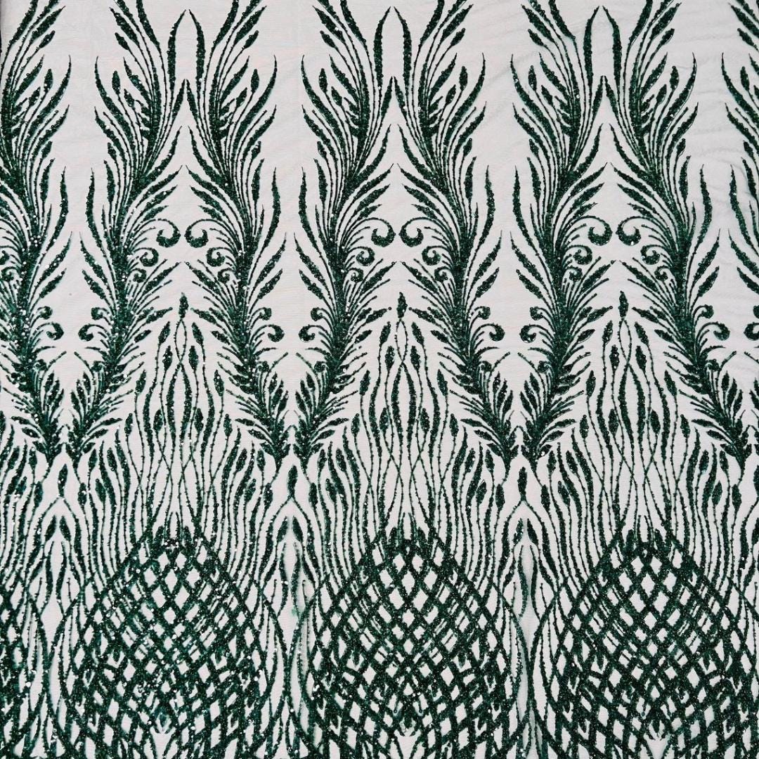 Luxury Lace - Hunter - 3D Beaded Design with Embroidered Sequins and Beads On a Mesh Lace Fabric for Prom Dress By The Yard