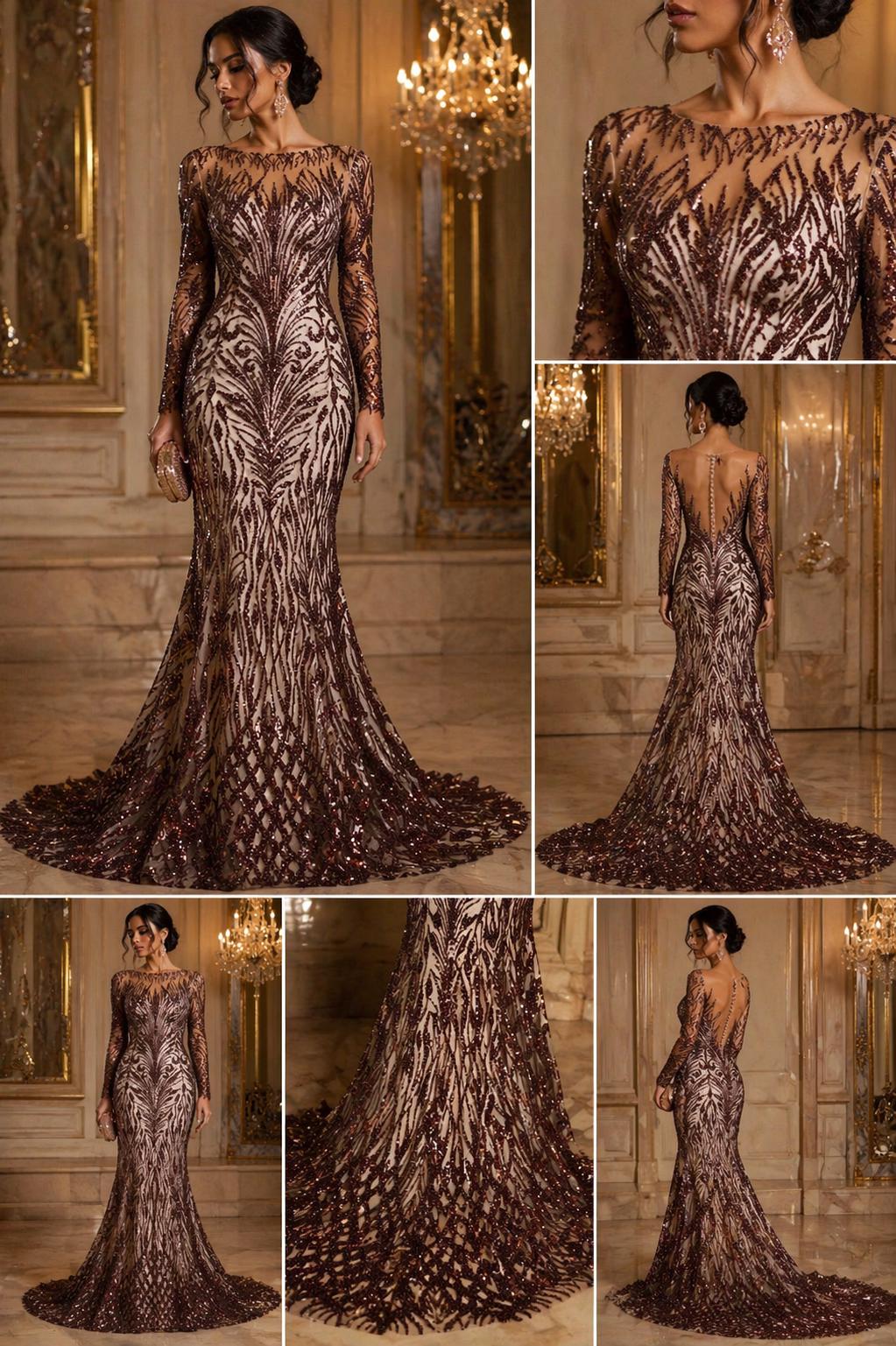 Luxury Lace - Brown - 3D Beaded Design with Embroidered Sequins and Beads On a Mesh Lace Fabric for Prom Dress By The Yard
