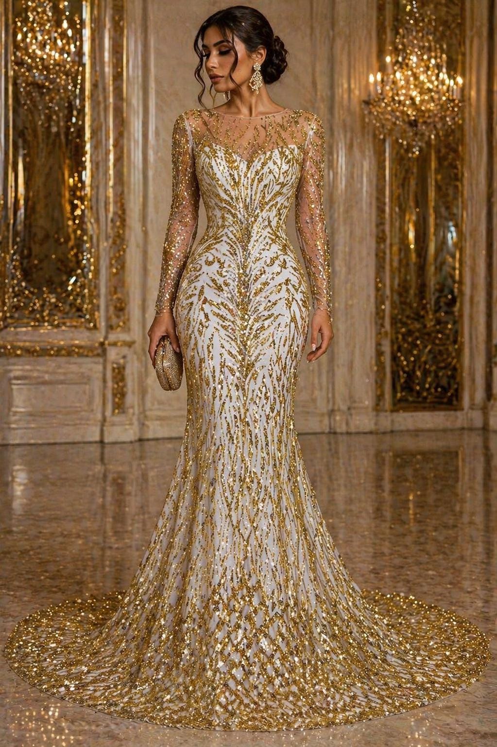 Luxury Lace - Champagne - 3D Beaded Design with Embroidered Sequins and Beads On a Mesh Lace Fabric for Prom Dress By The Yard