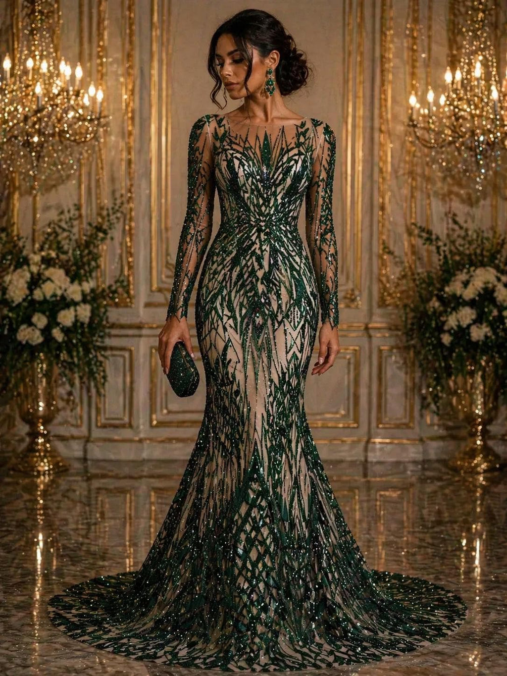 Luxury Geometric Lace - Hunter - 3D Beaded Design with Embroidered Sequins and Beads On a Mesh Lace Fabric for Prom Dress By The Yard