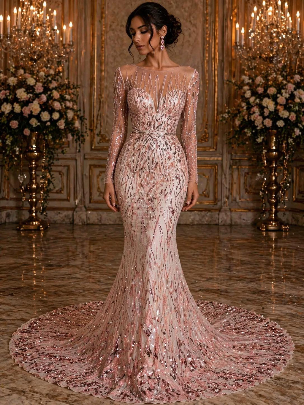 Luxury Geometric Lace - Blush - 3D Beaded Design with Embroidered Sequins and Beads On a Mesh Lace Fabric for Prom Dress By The Yard
