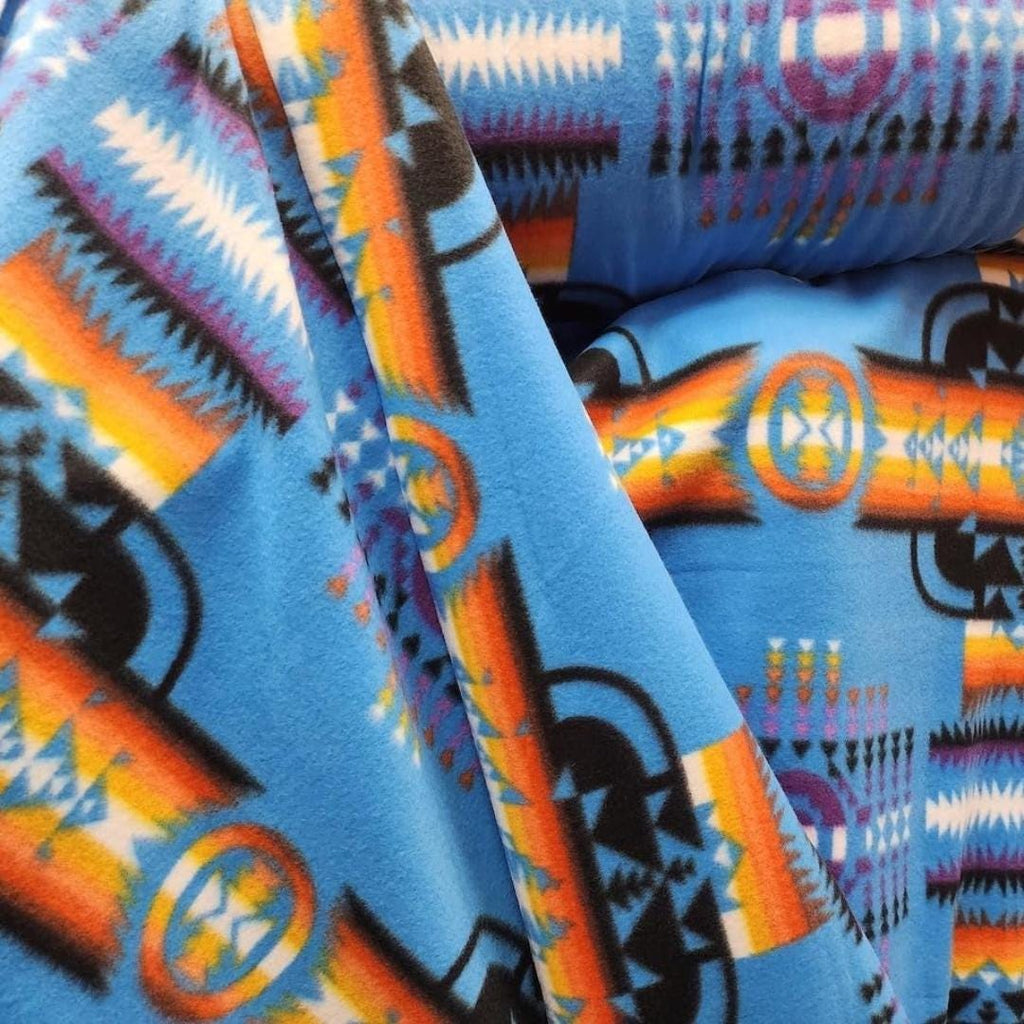 Blue Aztec Print - Anti Pill Theme Fleece Fabric, 60” Inches Wide – Sold By The Yard