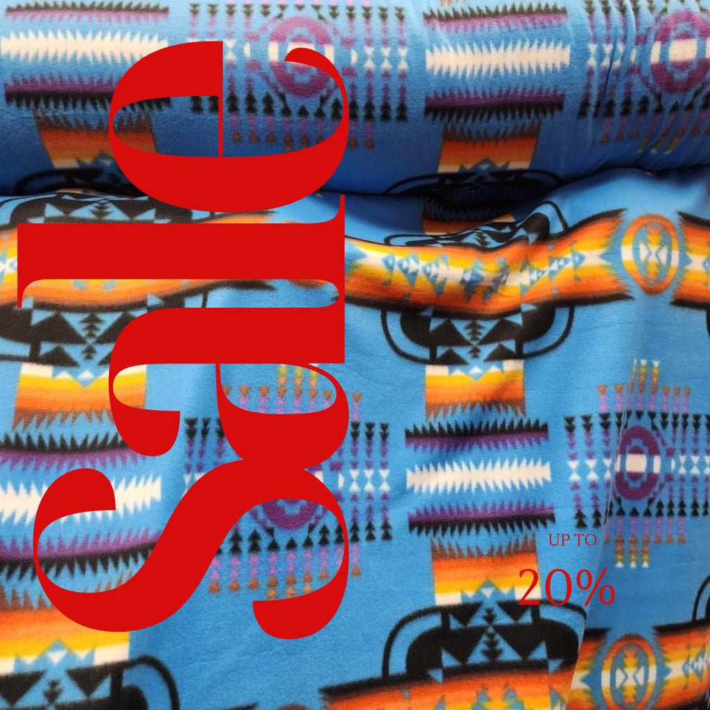 Blue Aztec Print - Anti Pill Theme Fleece Fabric, 60” Inches Wide – Sold By The Yard