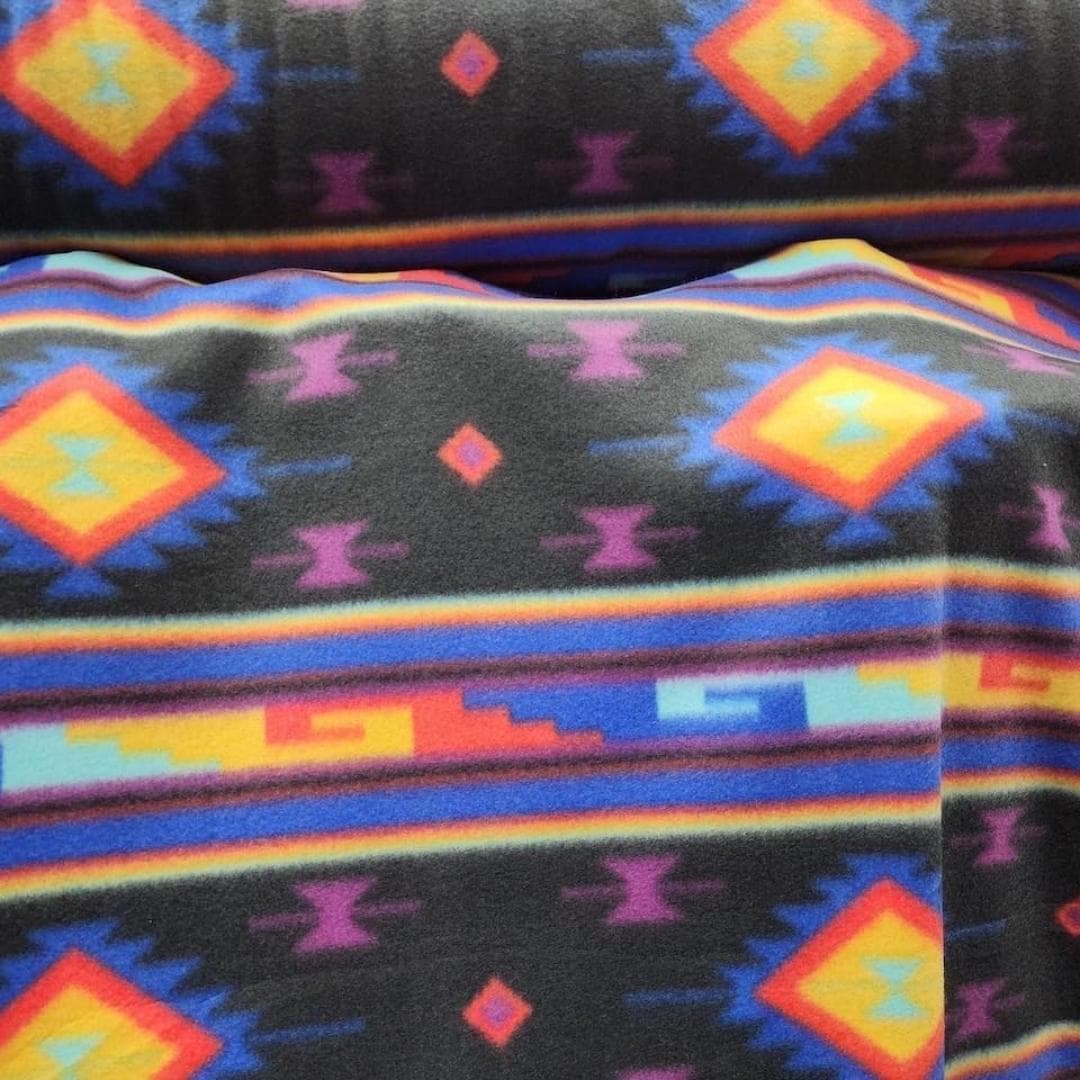 Black Aztec Print - Anti Pill Theme Fleece Fabric, 60” Inches Wide – Sold By The Yard