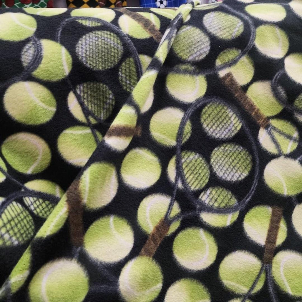 Green Tennis Rackets Print - Anti Pill Theme Fleece Fabric, 60” Inches Wide – Sold By The Yard