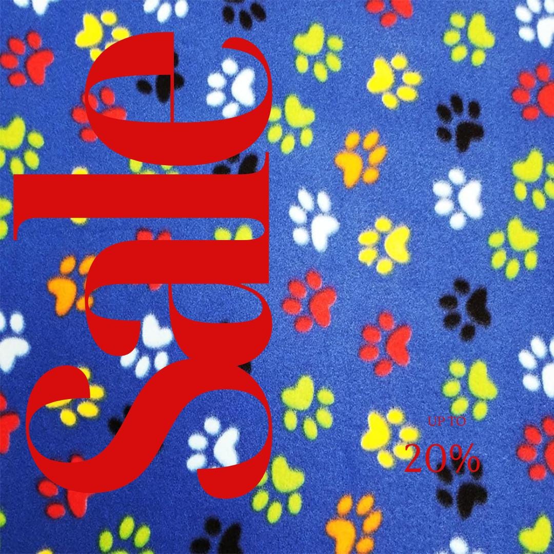 Multi color Paws Print- Anti Pill Theme Fleece Fabric, 60” Inches Wide – Sold By The Yard