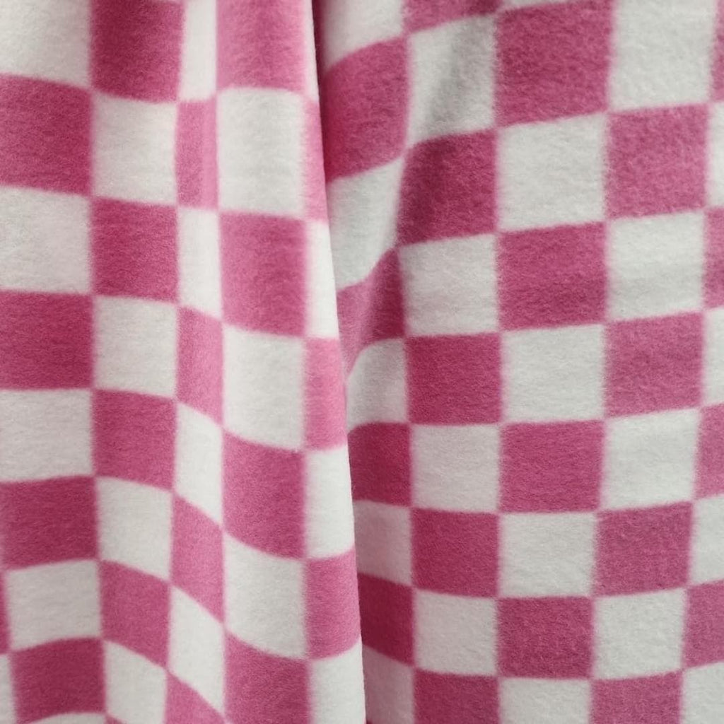 Pink & White Checkered Print - Anti Pill Theme Fleece Fabric, 60” Inches Wide – Sold By The Yard