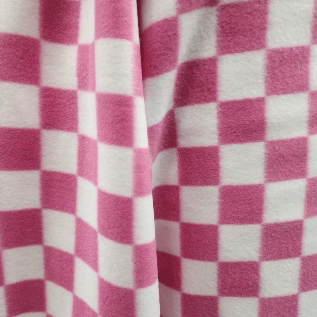 Pink & White Checkered Print - Anti Pill Theme Fleece Fabric, 60” Inches Wide – Sold By The Yard
