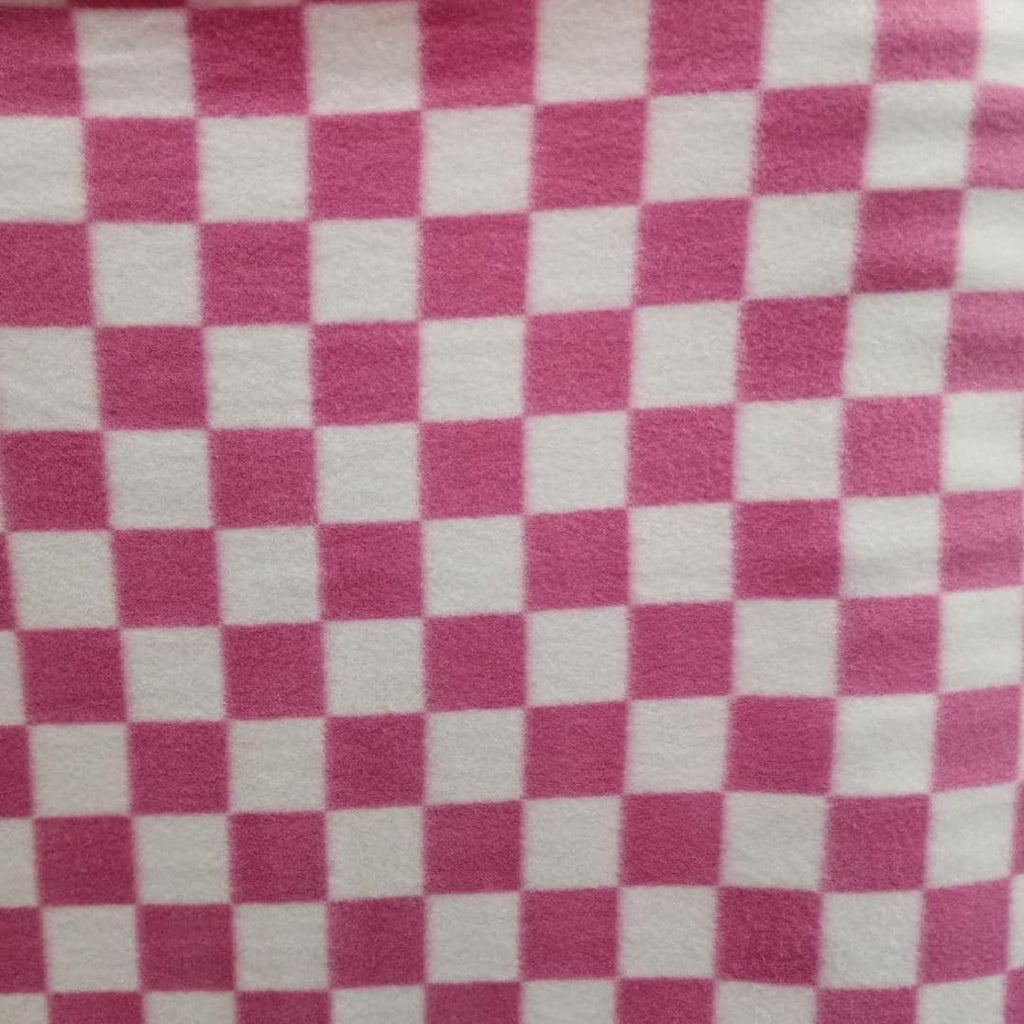 Pink & White Checkered Print - Anti Pill Theme Fleece Fabric, 60” Inches Wide – Sold By The Yard