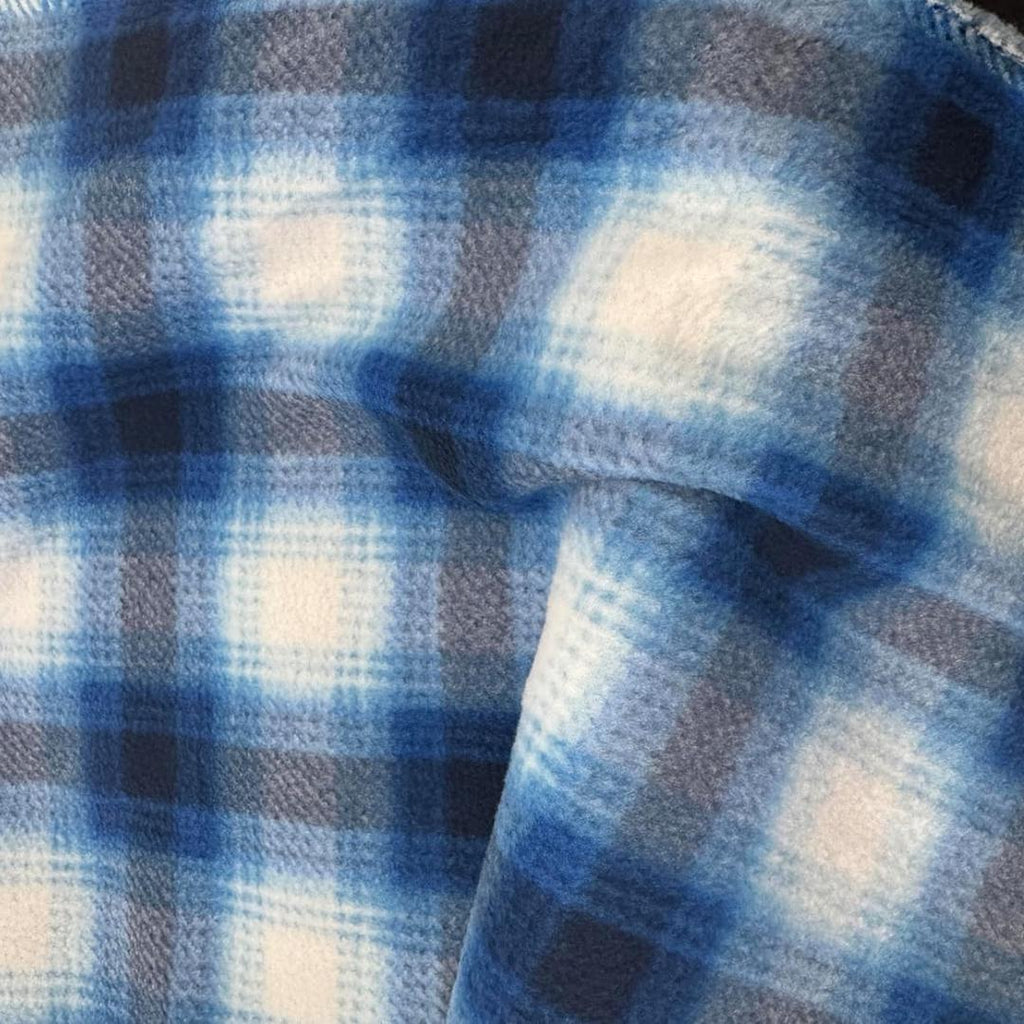 Blue & White Plaid - Anti Pill Theme Fleece Fabric, 60” Inches Wide – Sold By The Yard