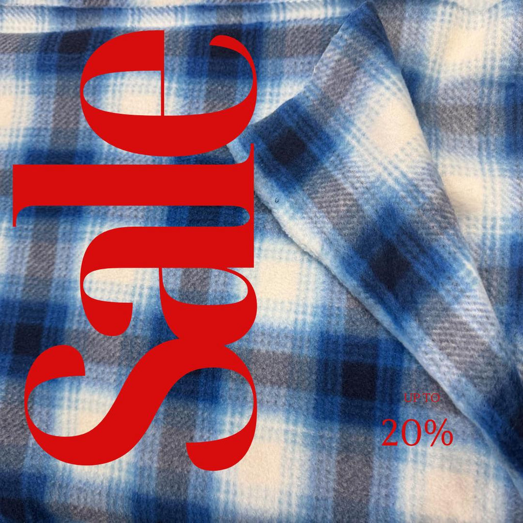 Blue & White Plaid - Anti Pill Theme Fleece Fabric, 60” Inches Wide – Sold By The Yard