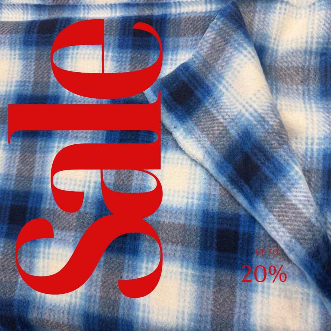 Blue & White Plaid - Anti Pill Theme Fleece Fabric, 60” Inches Wide – Sold By The Yard