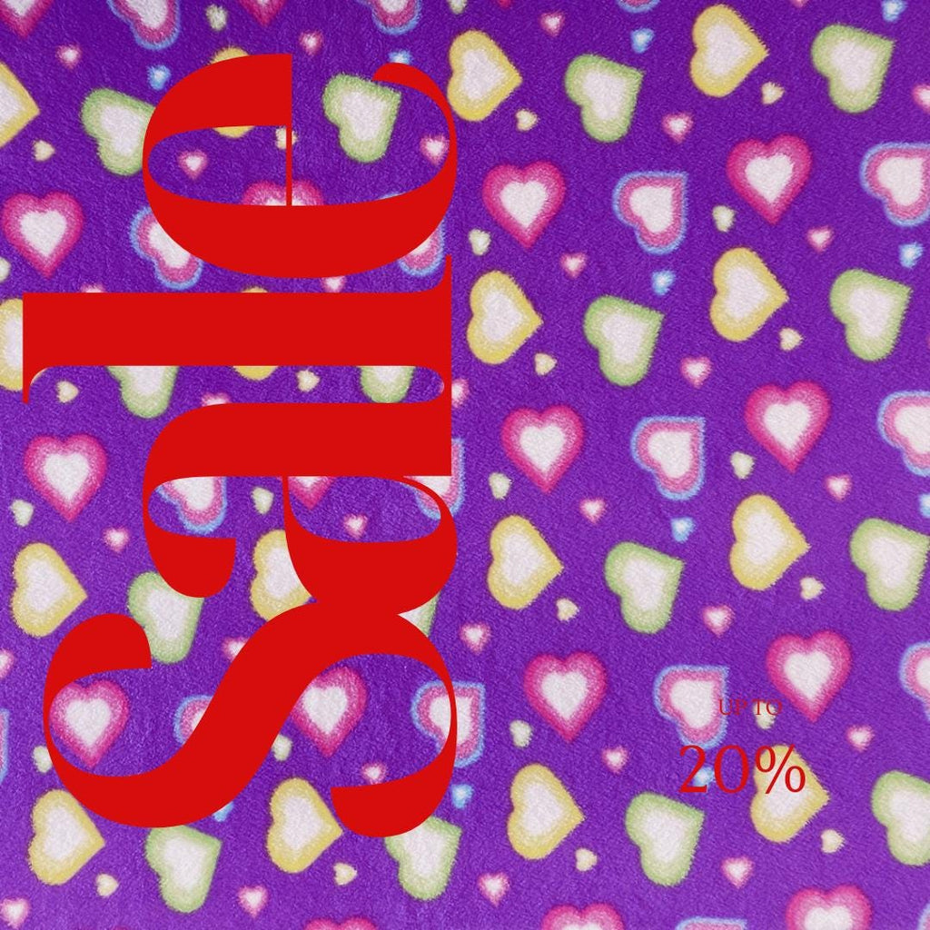 Colorful Hearts Print - Anti Pill Theme Fleece Fabric, 60” Inches Wide – Sold By The Yard