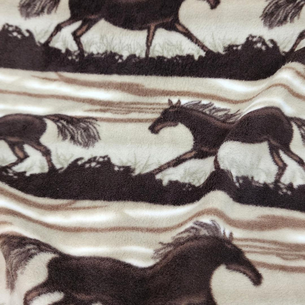 Brown Horse Prints - Anti Pill Theme Fleece Fabric, 60” Inches Wide – Sold By The Yard