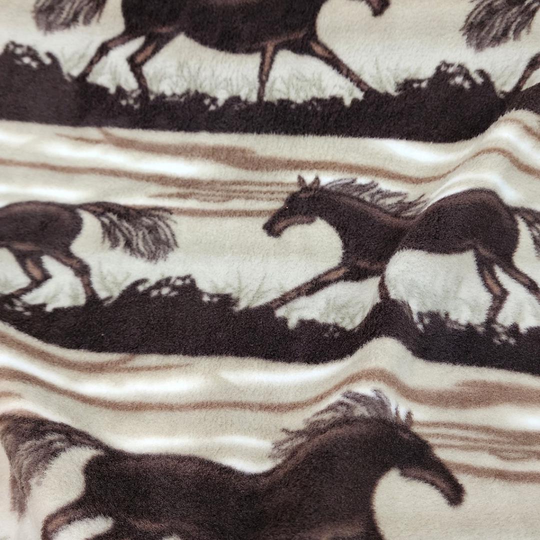Brown Horse Prints - Anti Pill Theme Fleece Fabric, 60” Inches Wide – Sold By The Yard