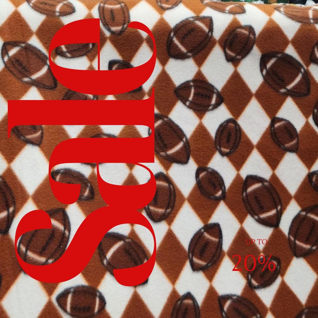 Footballs Checkered Diamonds - Anti Pill Theme Fleece Fabric, 60” Inches Wide – Sold By The Yard. Brown/White