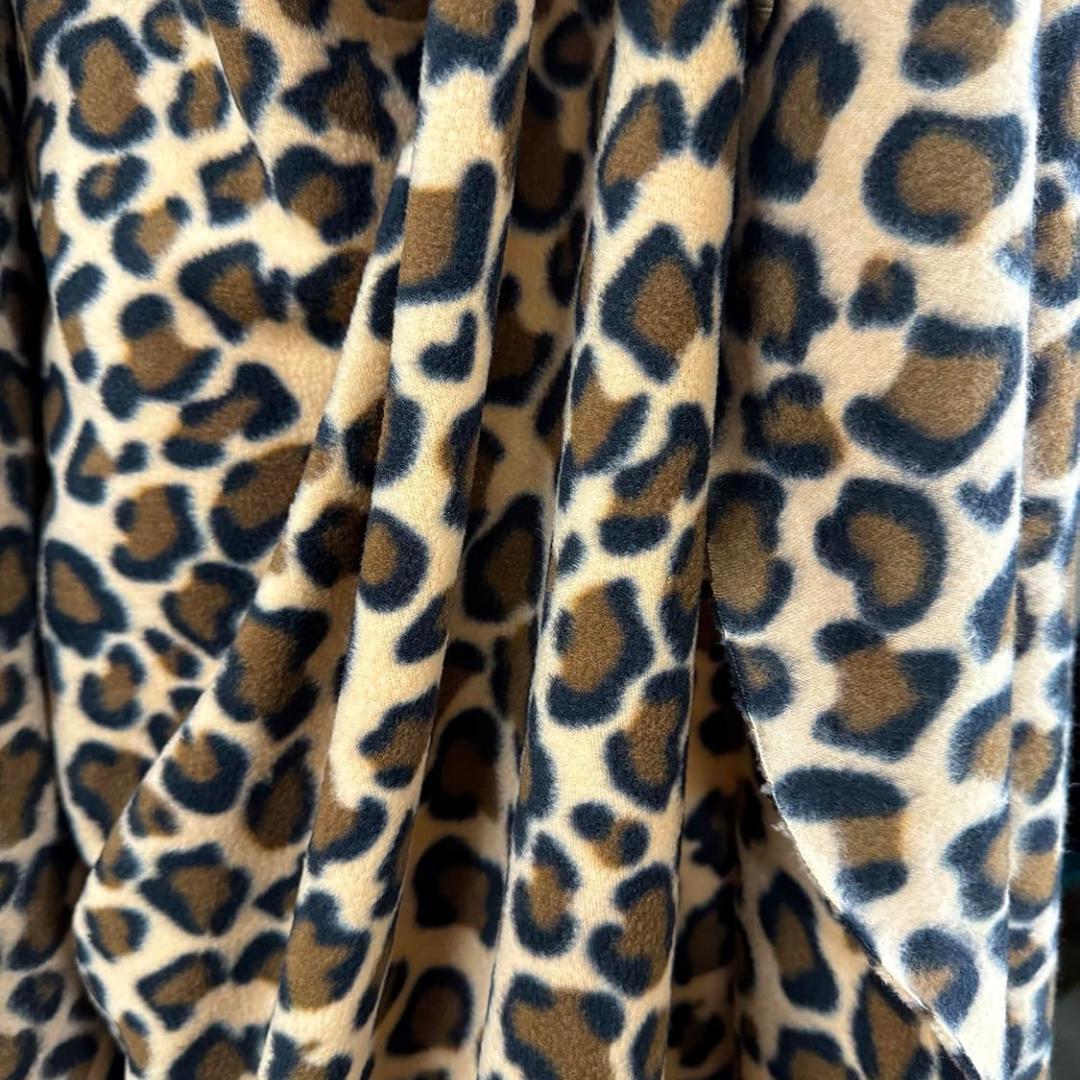Leopard Print - Anti Pill Theme Fleece Fabric, 60” Inches Wide – Sold By The Yard. Brown